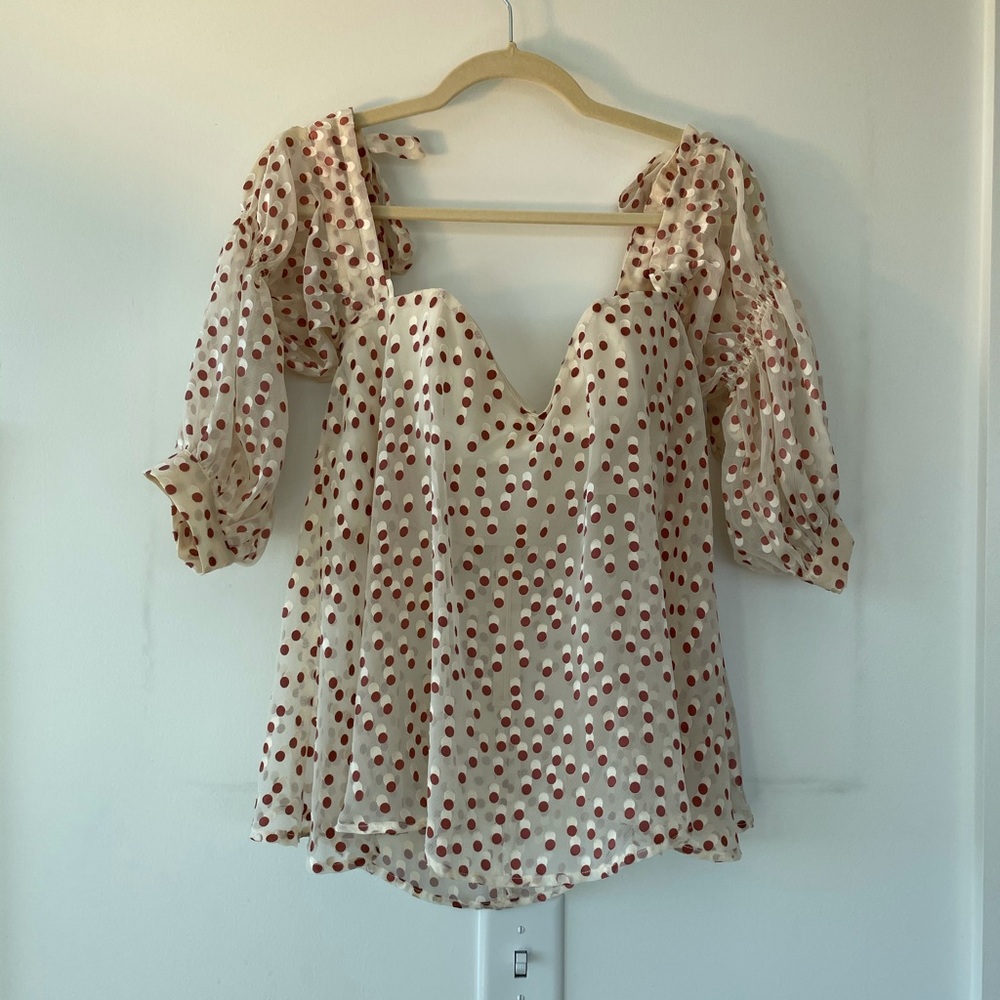 astr off the shoulder polka dot top. size small